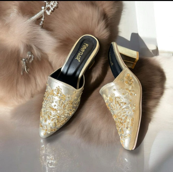 Moon Light Texture Mules Heels- Wedding Arrival