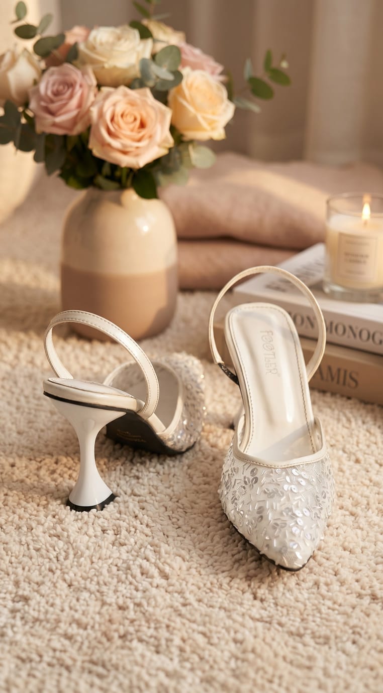 Embroidery Net Mules Heels- Formal Arrival