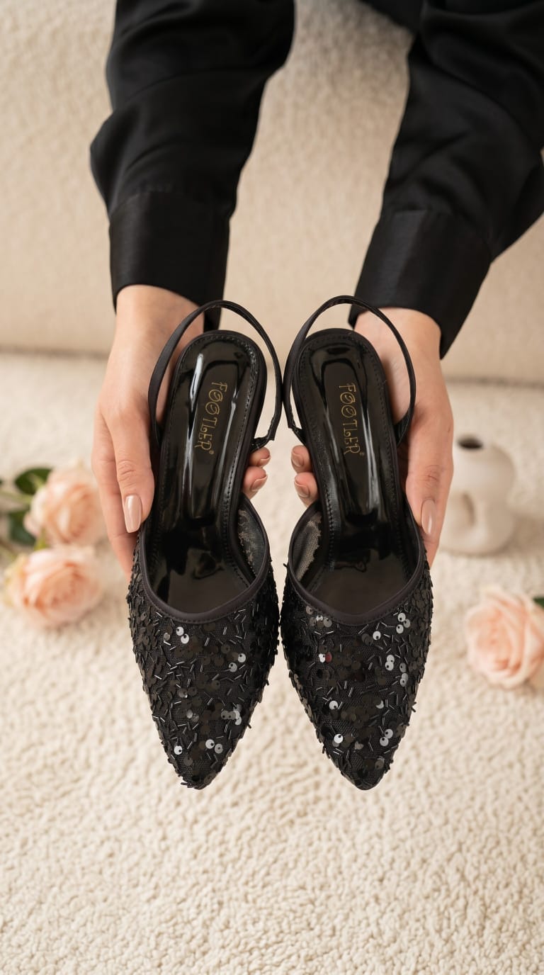 Embroidery Net Mules Heels- Formal Arrival