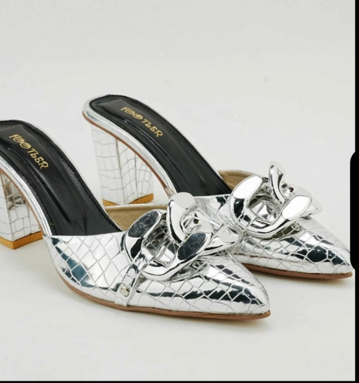 Croco- Chain Mules Heels