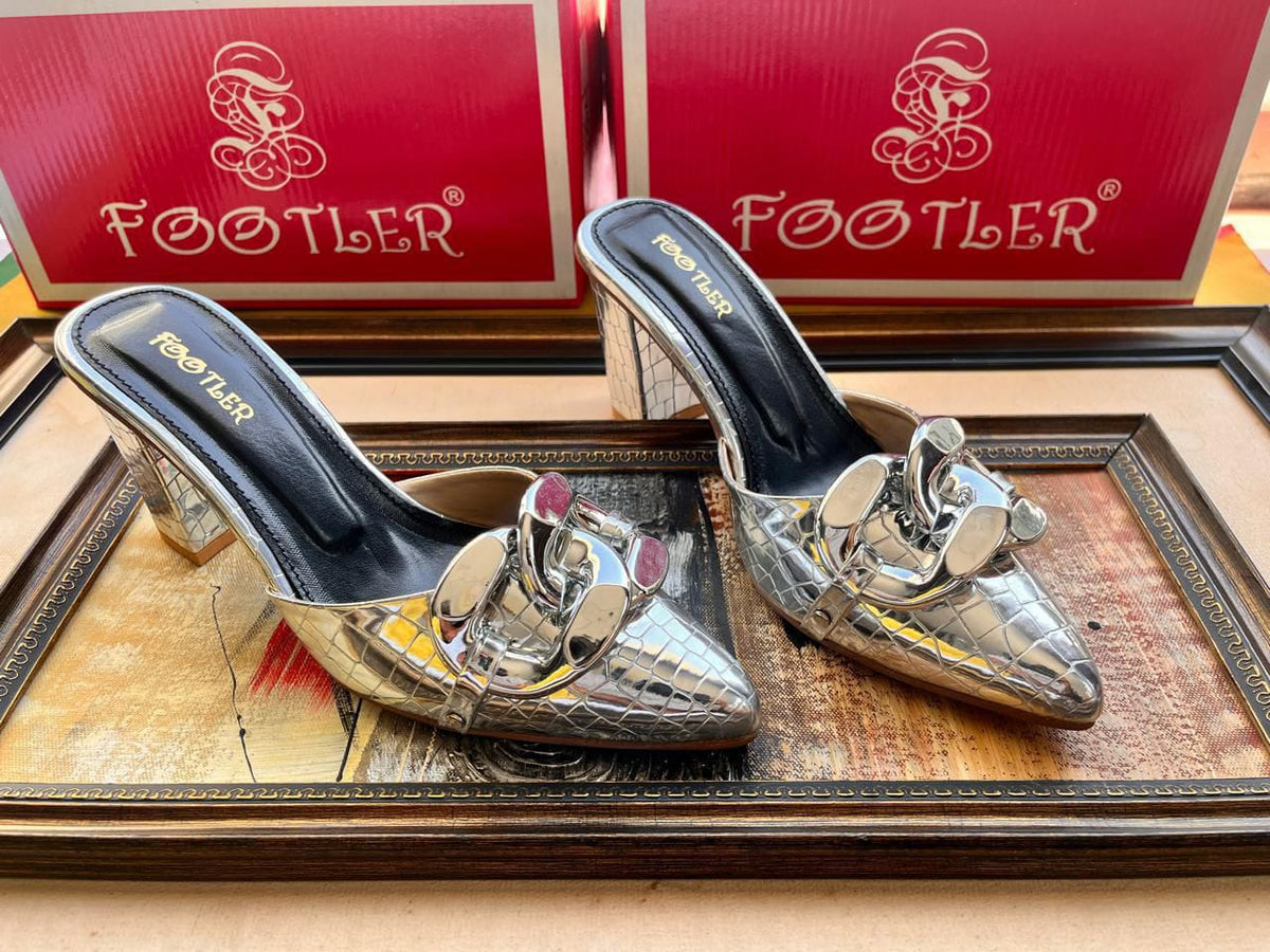 Croco- Chain Mules Heels