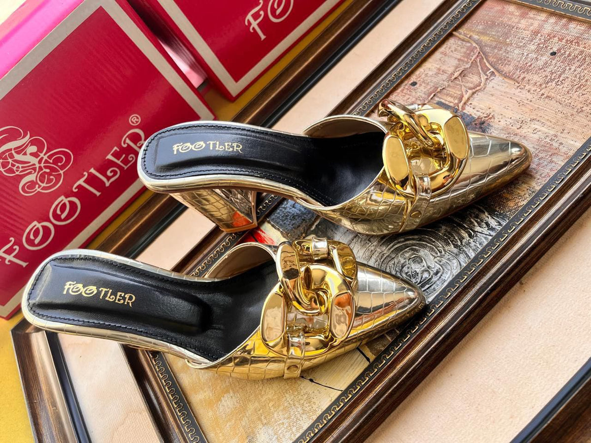 Croco- Chain Mules Heels
